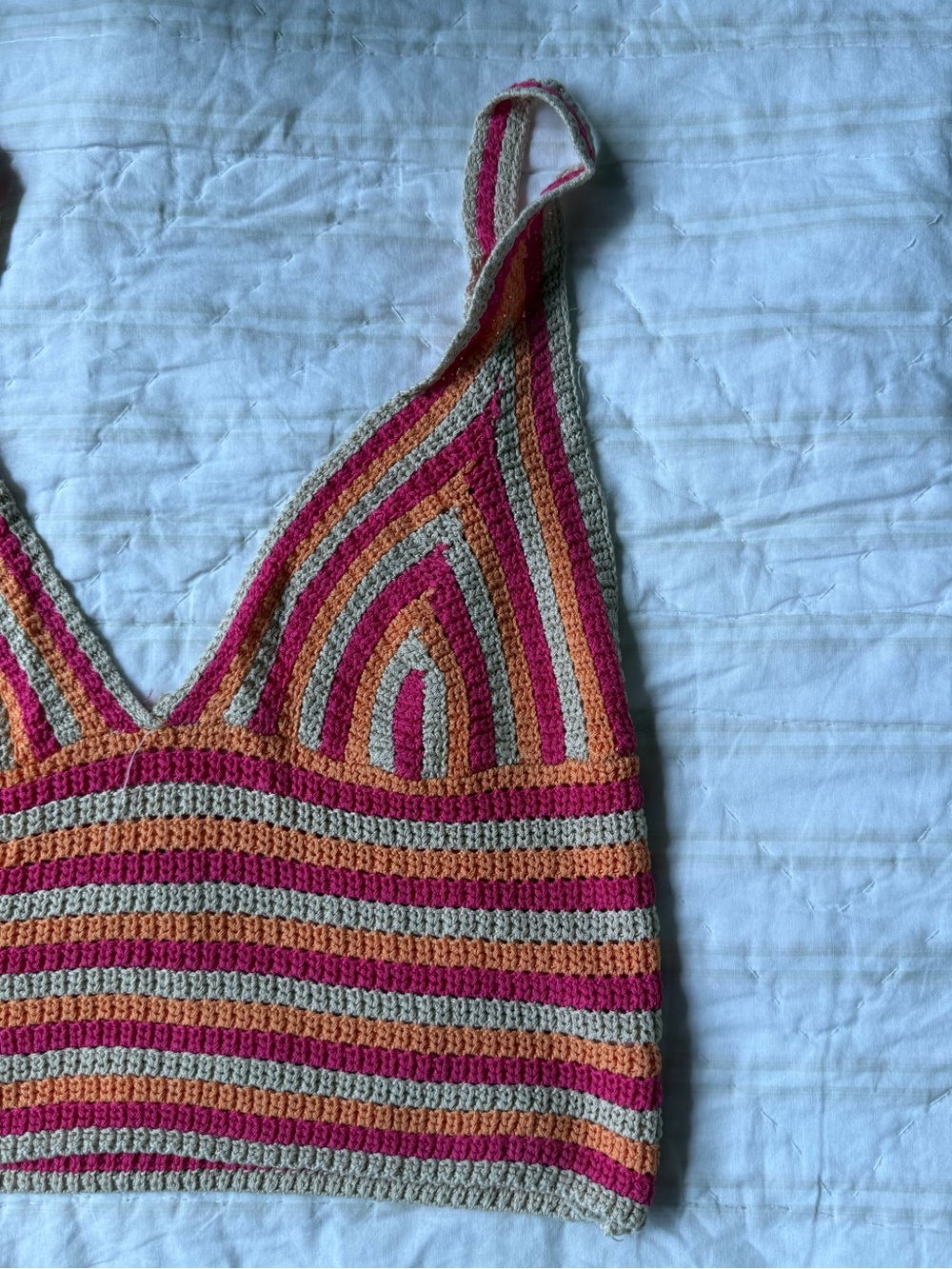 Princess Polly Pink Orange Tan Striped Crochet Tank